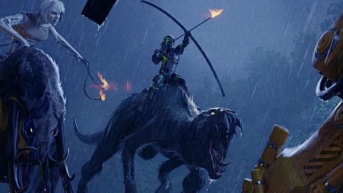 Dek rides Dinosaur-like alien into battle in early concept art for Badlands!