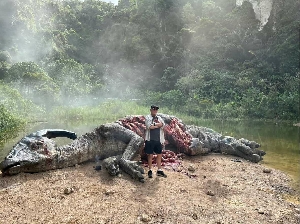 Dinosaur prop on Jurassic World Rebirth set