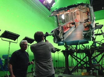 Director Gareth Edwards setting up a shot on the set of GODZILLA!