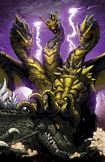 King Ghidorah fighting Godzilla artwork by Matt Frank