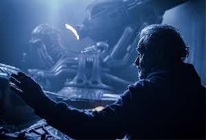 Ridley Scott birthday celebratory Alien: Covenant set photo