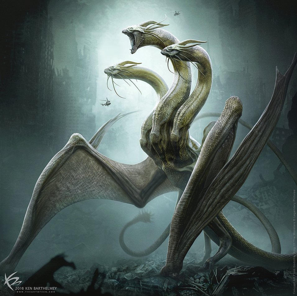 Ghidorah concept art by Ken Barthelmey (Godzilla 2 Official Concept