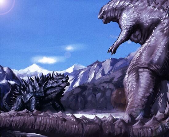Godzilla 2014 vs. Anguirus Fan Art