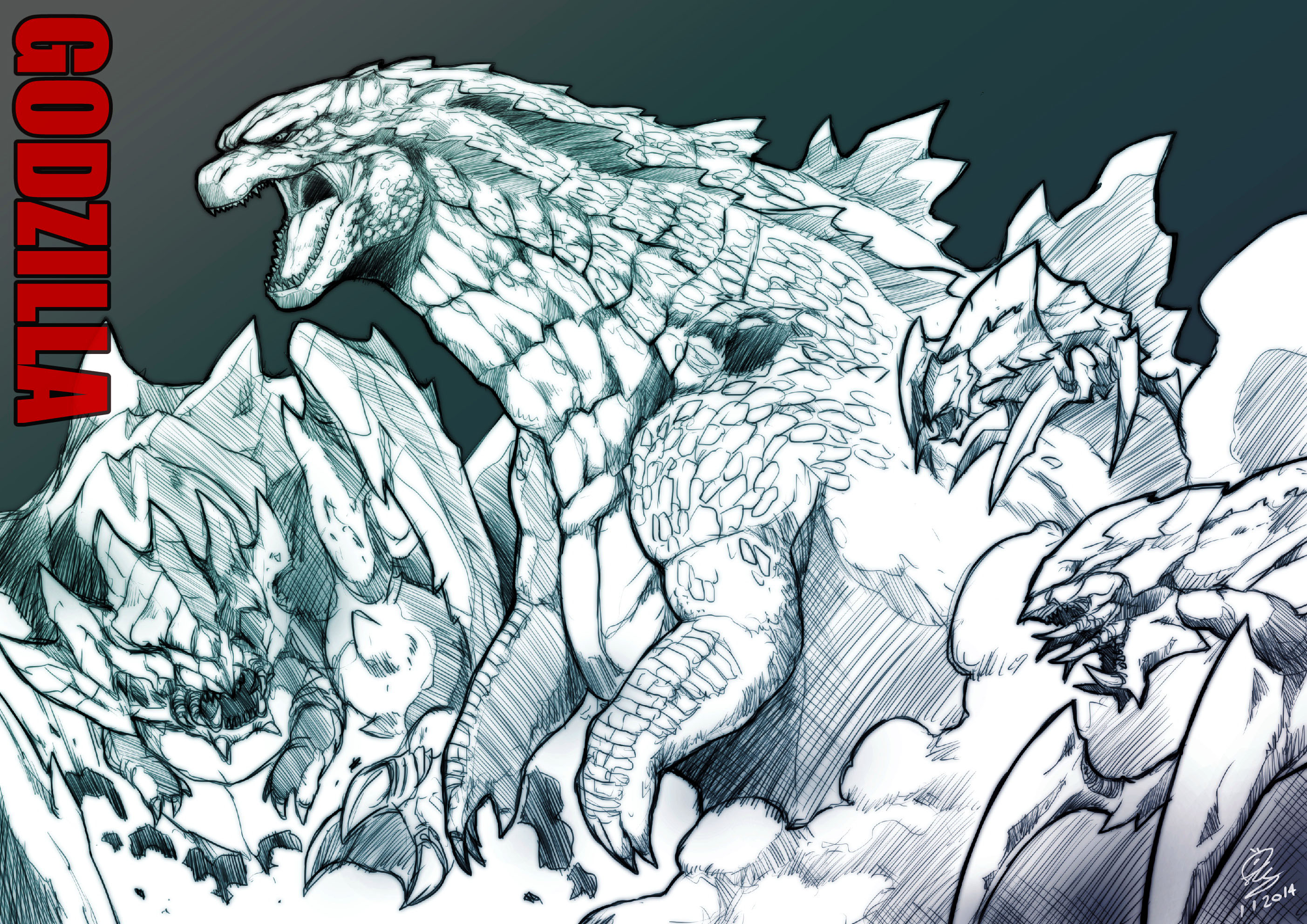 Godzilla vs. MUTOs Fan Art.