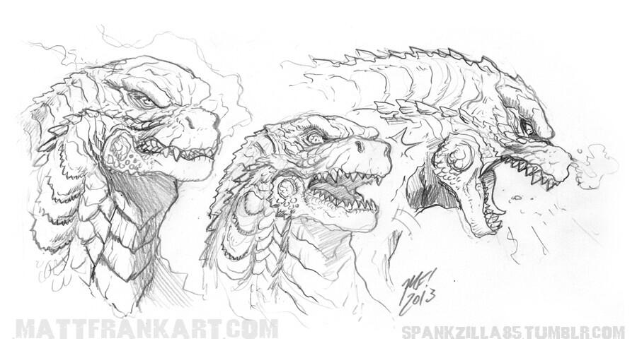 Godzilla 2014's Godzilla facial expressions - Art by Matt Frank