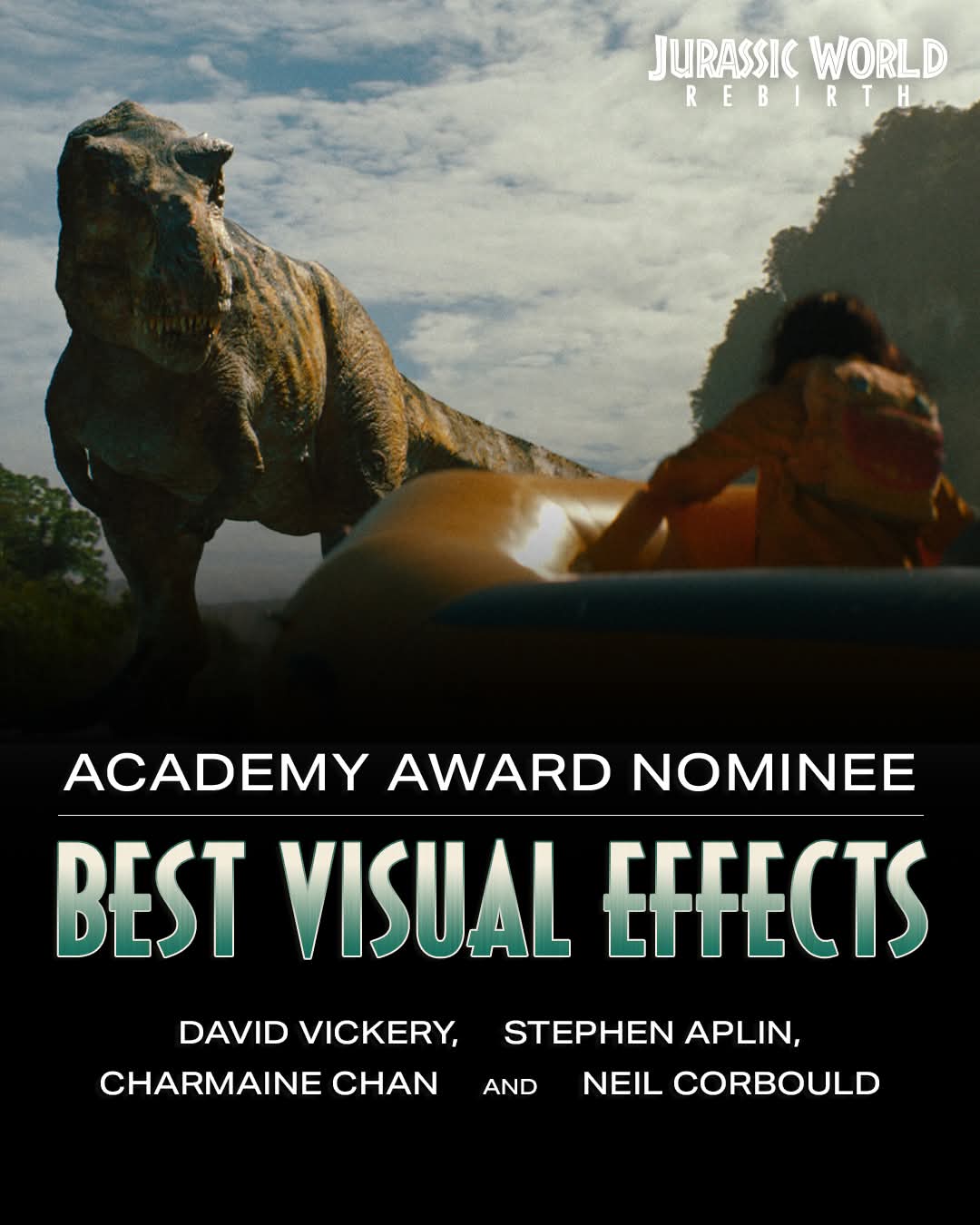 Image for Jurassic World Rebirth nominated for the Best Visual Effects Academy Award!