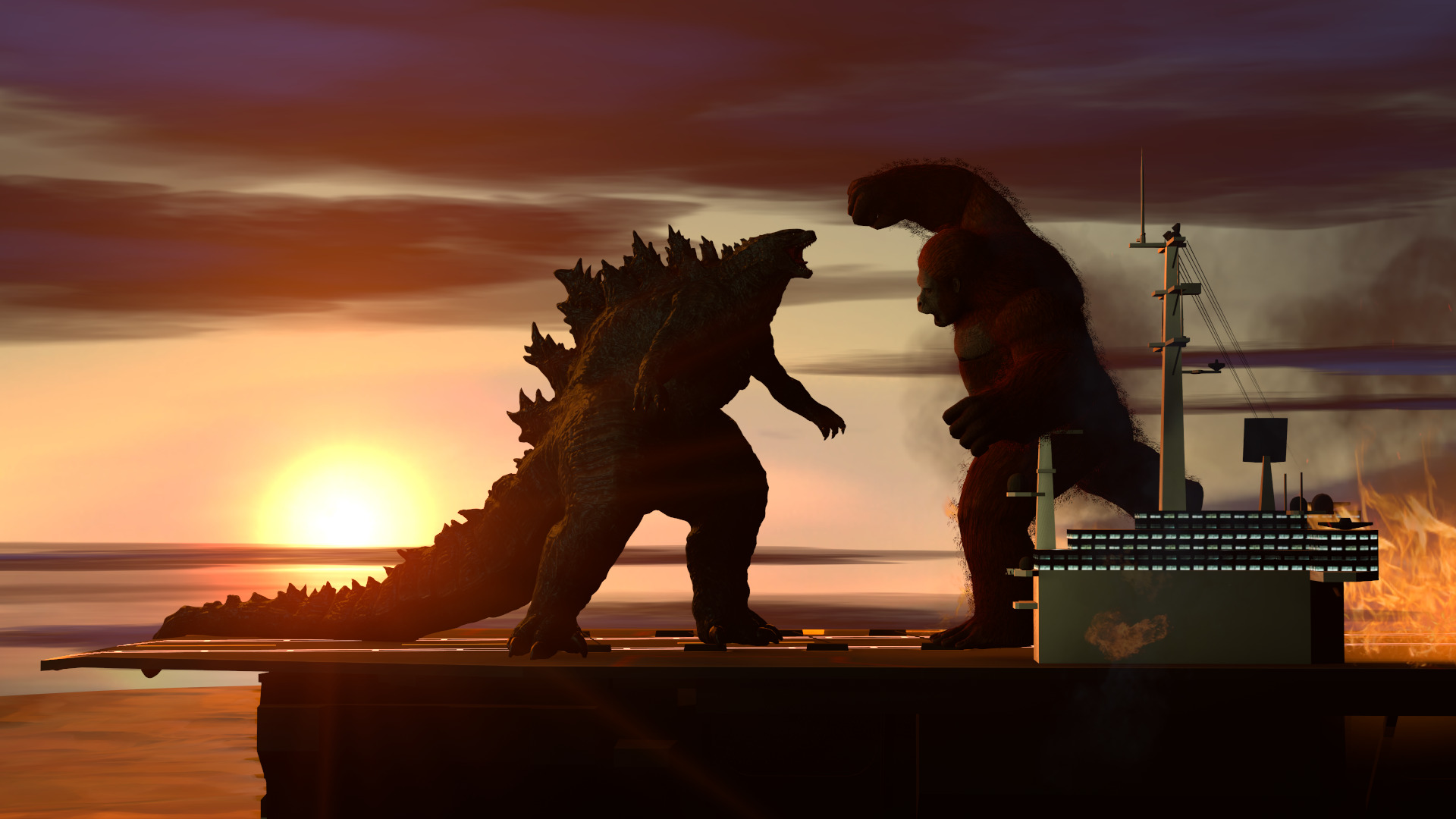 Godzilla vs. Kong aircraft carrier battle clear render ...