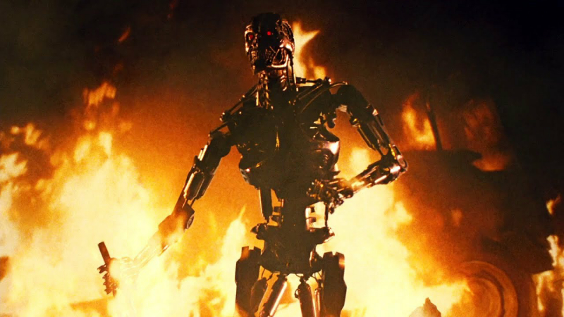 T-800 Terminator standing in fire