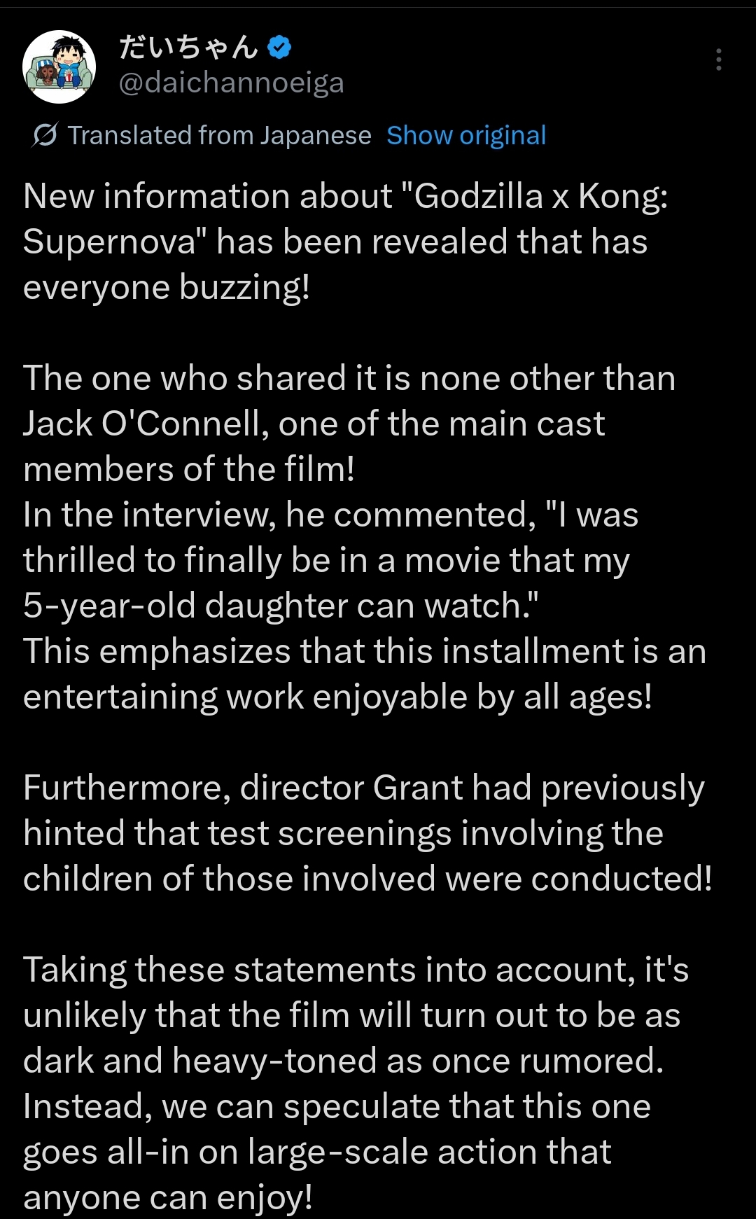 Image for Godzilla x Kong: Supernova might not be as dark as once rumored. Test screenings reportedly involved children.