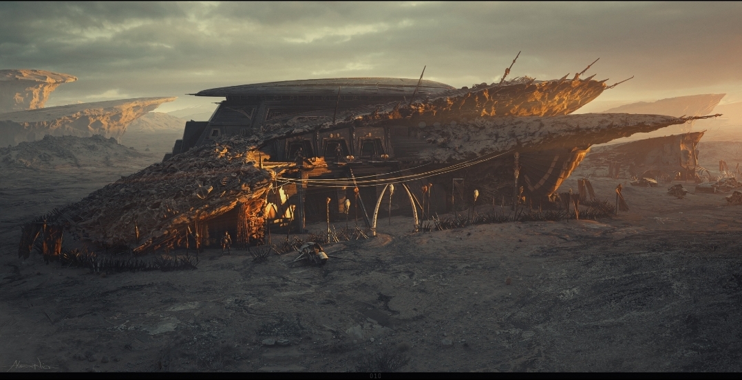 Landscape shot of Njohrr's clan hut